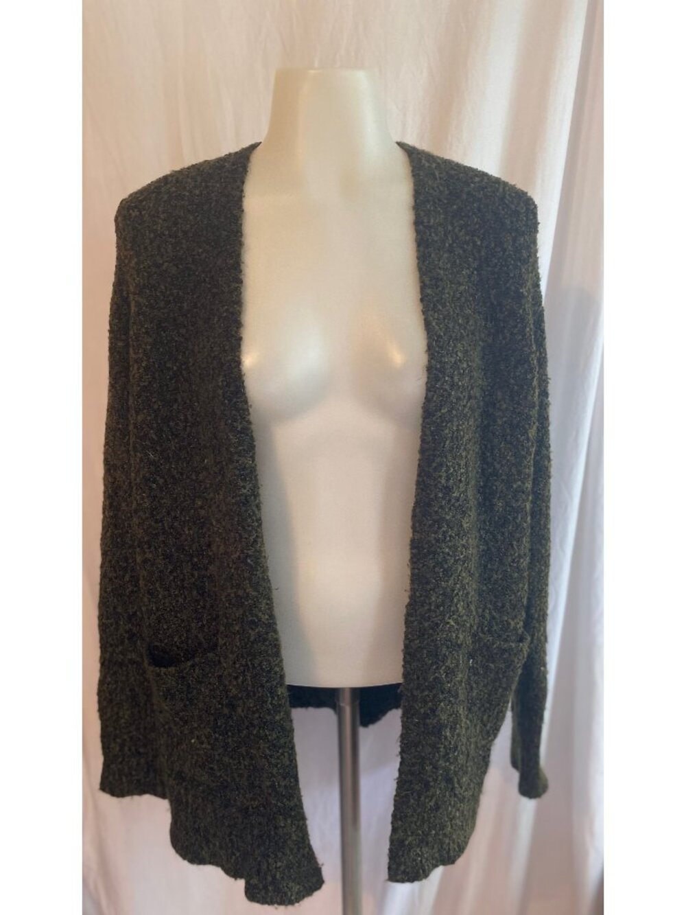 BP. Green Marled Textured Boucle Open Front Cardigan Sweater